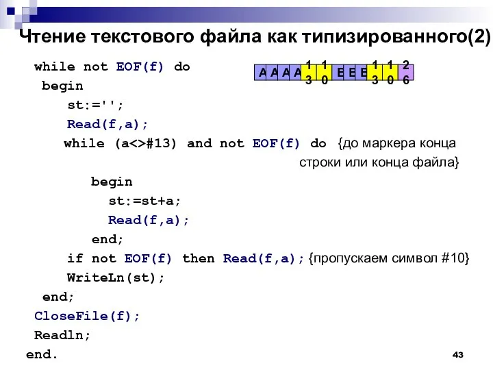 Чтение текстового файла как типизированного(2) while not EOF(f) do begin st:='';