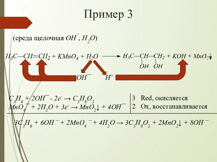 Пример 3 (среда щелочная OH¯, H2O) OH¯ H+ 3C3H6 + 6OH