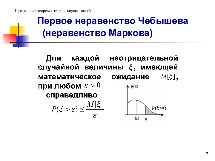 Первое неравенство Чебышева (неравенство Маркова) Предельные теоремы теории вероятностей