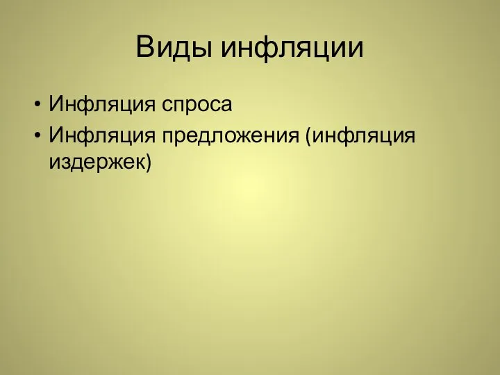 Виды инфляции Инфляция спроса Инфляция предложения (инфляция издержек)