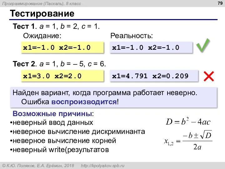 Тестирование Тест 1. a = 1, b = 2, c =