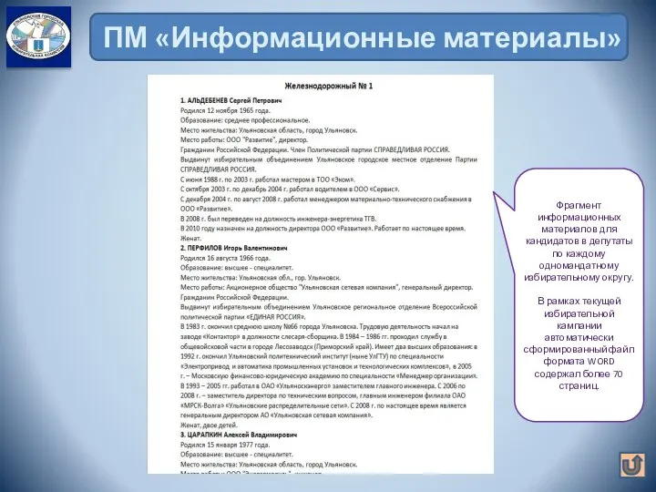 ПМ «Информационные материалы» Фрагмент информационных материалов для кандидатов в депутаты по