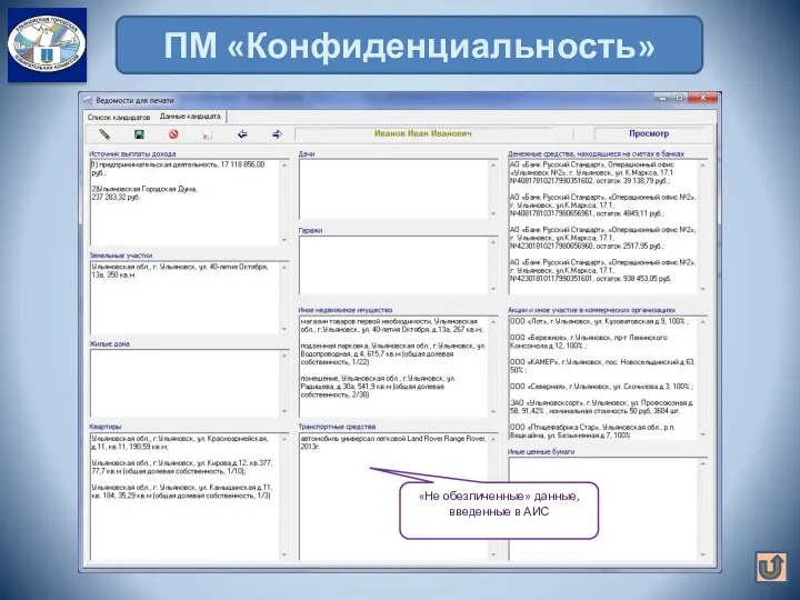 ПМ «Конфиденциальность» «Не обезличенные» данные, введенные в АИС