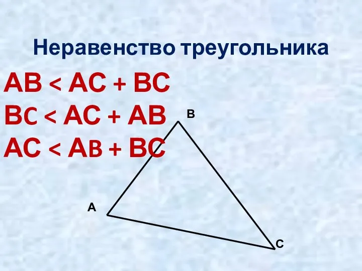 Неравенство треугольника А В С АВ ВC АС