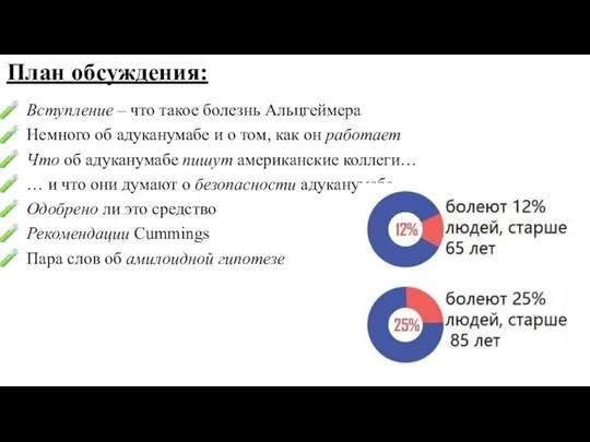 План обсуждения: Вступление – что такое болезнь Альцгеймера Немного об адуканумабе