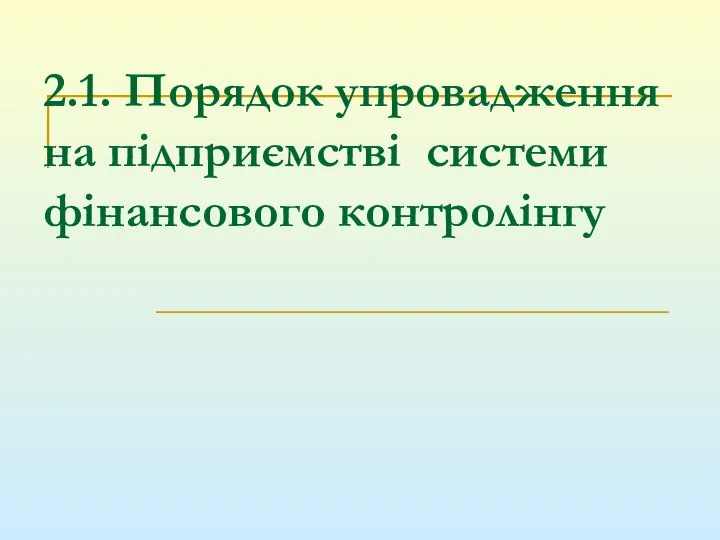 2.1. Порядок упровадження на підприємстві системи фінансового контролінгу