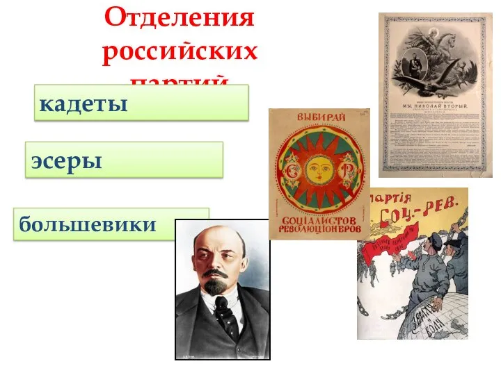 Отделения российских партий кадеты эсеры большевики