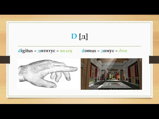 D [д] digitus – диґитус – палец domus – домус – дом