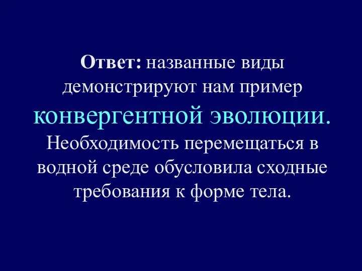 Ответ: названные виды демонстрируют нам пример конвергентной эволюции. Необходимость перемещаться в