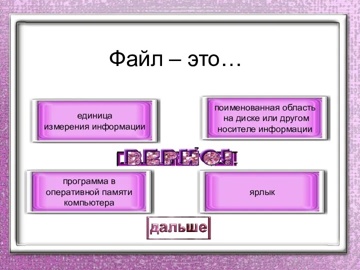 Файл – это… поименованная область на диске или другом носителе информации