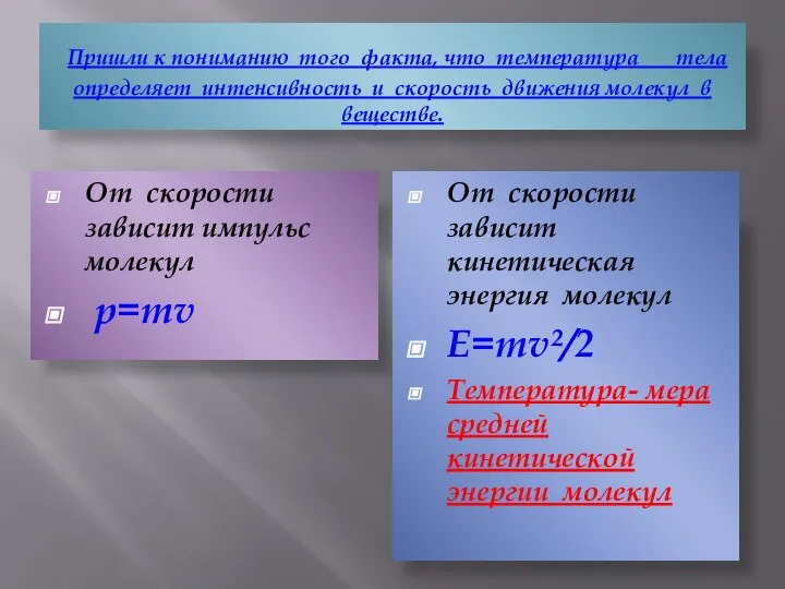 Пришли к пониманию того факта, что температура тела определяет интенсивность и