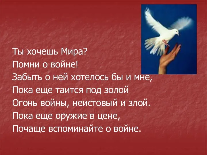 Ты хочешь Мира? Помни о войне! Забыть о ней хотелось бы