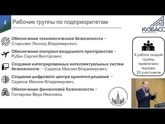 2 Рабочие группы по подприоритетам Обеспечение технологической безопасности – Старосвет Леонид