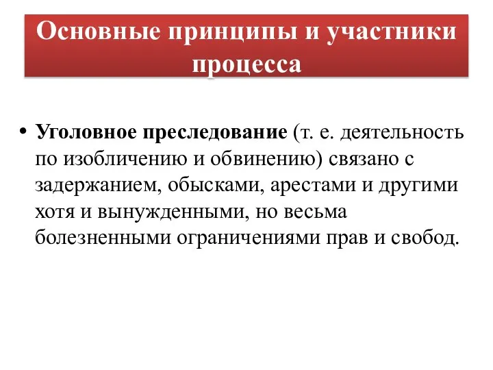 Основные принципы и участники процесса Уголовное преследование (т. е. деятельность по