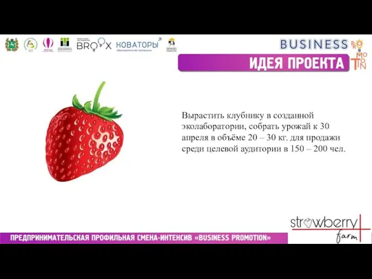 Вырастить клубнику в созданной эколаборатории, собрать урожай к 30 апреля в