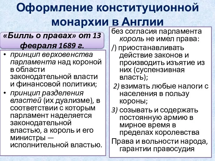 «Билль о правах» от 13 февраля 1689 г. Оформление конституционной монархии