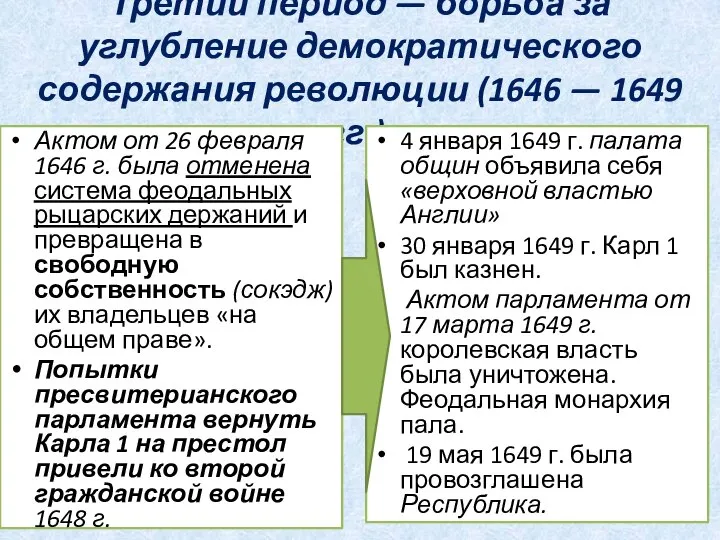 Третий период — борьба за углубление демократического содержания революции (1646 —