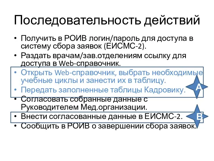 Последовательность действий Получить в РОИВ логин/пароль для доступа в систему сбора