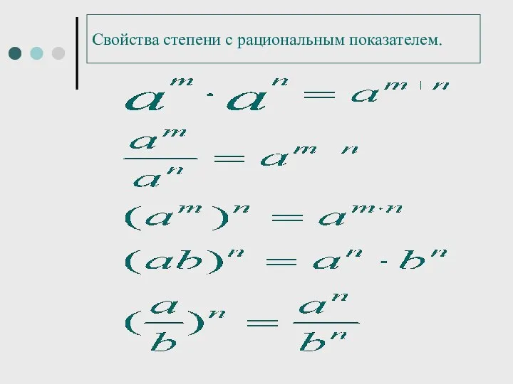 Свойства степени с рациональным показателем.