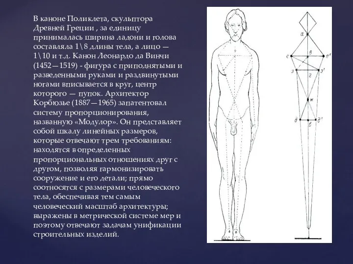 В каноне Поликлета, скульптора Древней Греции , за единицу принималась ширина