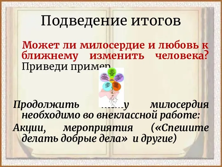 Подведение итогов Может ли милосердие и любовь к ближнему изменить человека?