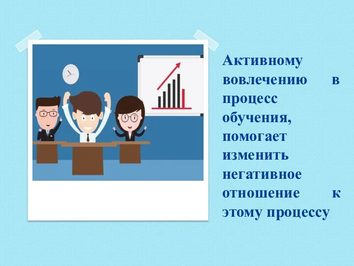 Активному вовлечению в процесс обучения, помогает изменить негативное отношение к этому процессу