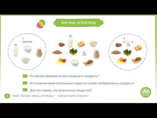 По какому принципу можно разделить продукты? Источником каких питательных веществ служат