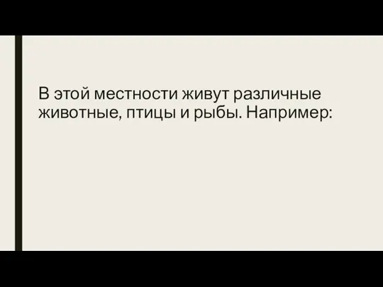 В этой местности живут различные животные, птицы и рыбы. Например: