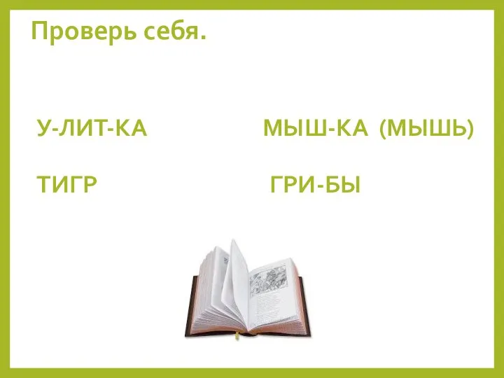 Проверь себя. У-ЛИТ-КА МЫШ-КА (МЫШЬ) ТИГР ГРИ-БЫ