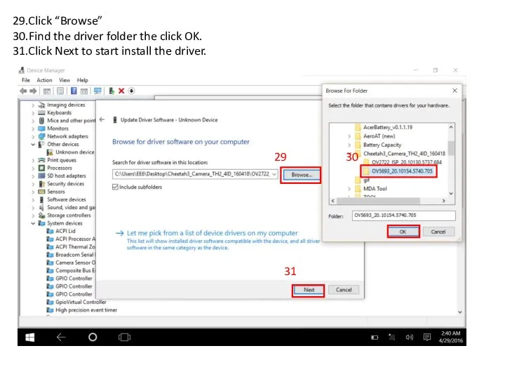 16 17 18 29.Click “Browse” 30.Find the driver folder the click