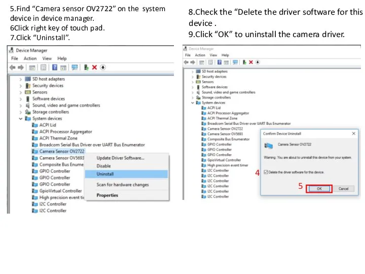 5.Find “Camera sensor OV2722” on the system device in device manager.