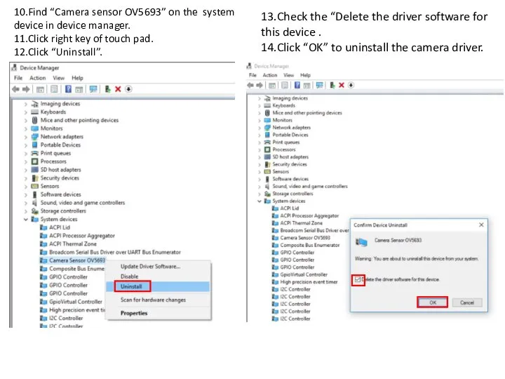 10.Find “Camera sensor OV5693” on the system device in device manager.