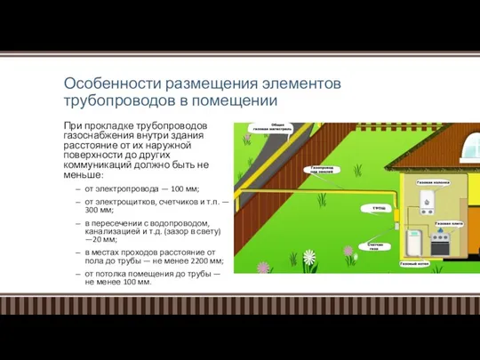 Особенности размещения элементов трубопроводов в помещении При прокладке трубопроводов газоснабжения внутри