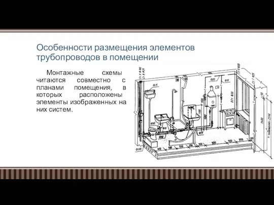 Особенности размещения элементов трубопроводов в помещении Монтажные схемы читаются совместно с