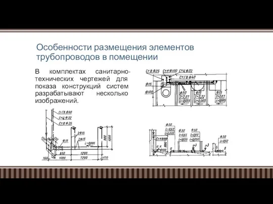 Особенности размещения элементов трубопроводов в помещении В комплектах санитарно-технических чертежей для