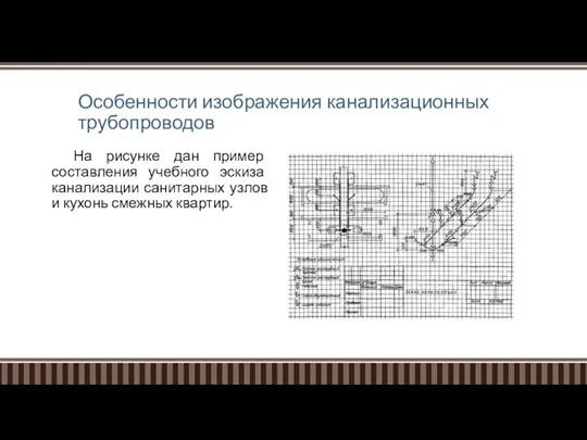 Особенности изображения канализационных трубопроводов На рисунке дан пример составления учебного эскиза