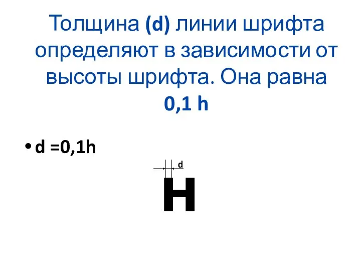 Толщина (d) линии шрифта определяют в зависимости от высоты шрифта. Она