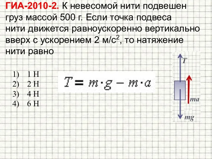 ГИА-2010-2. К невесомой нити подвешен груз массой 500 г. Если точка