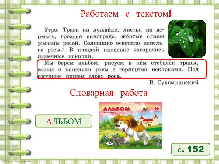 Работаем с текстом! Словарная работа АЛЬБОМ с. 152