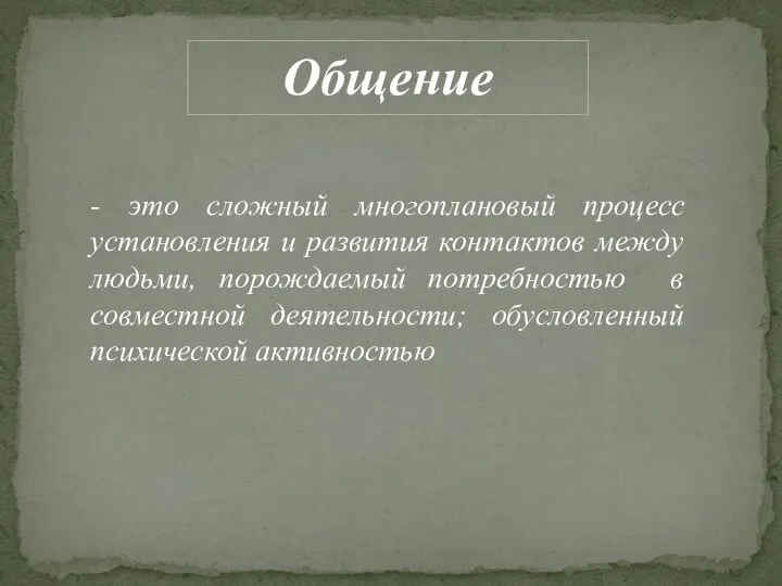 Общение - это сложный многоплановый процесс установления и развития контактов между