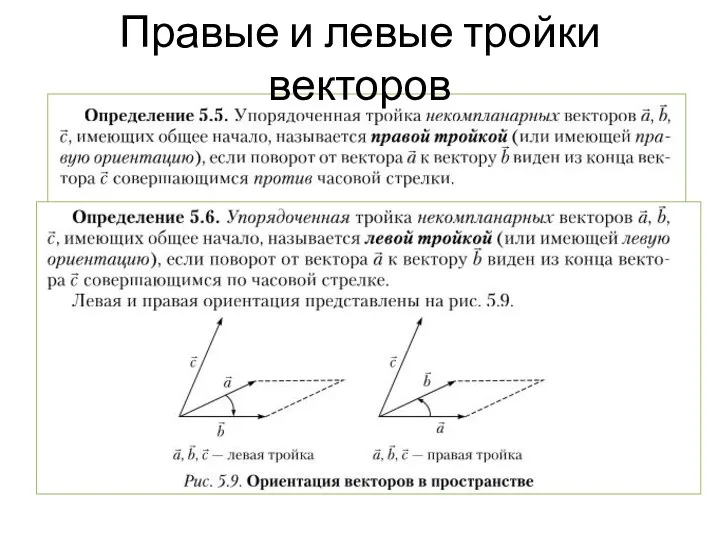 Правые и левые тройки векторов