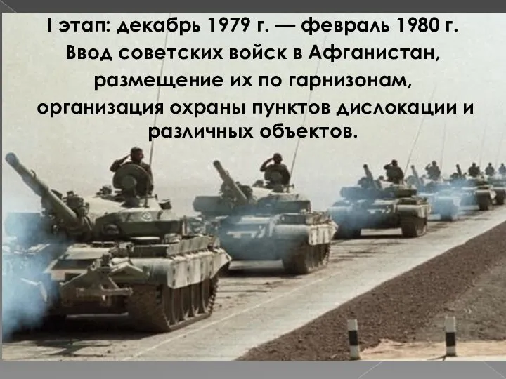 I этап: декабрь 1979 г. — февраль 1980 г. Ввод советских