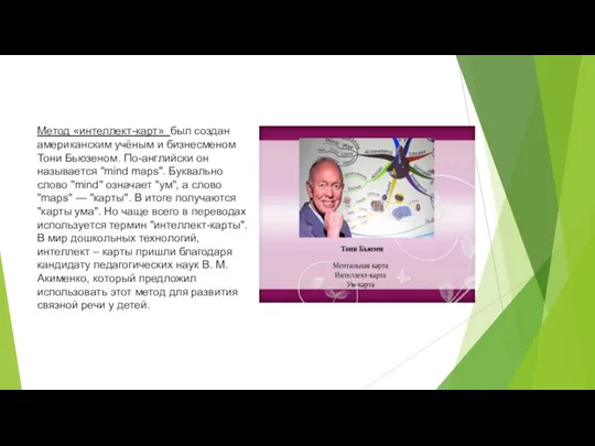 Метод «интеллект-карт» был создан американским учёным и бизнесменом Тони Бьюзеном. По-английски