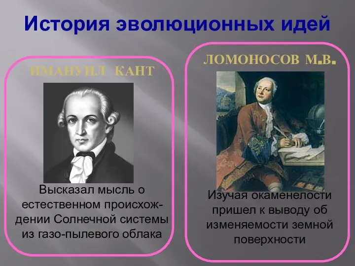 ЛОМОНОСОВ М.В. Изучая окаменелости пришел к выводу об изменяемости земной поверхности