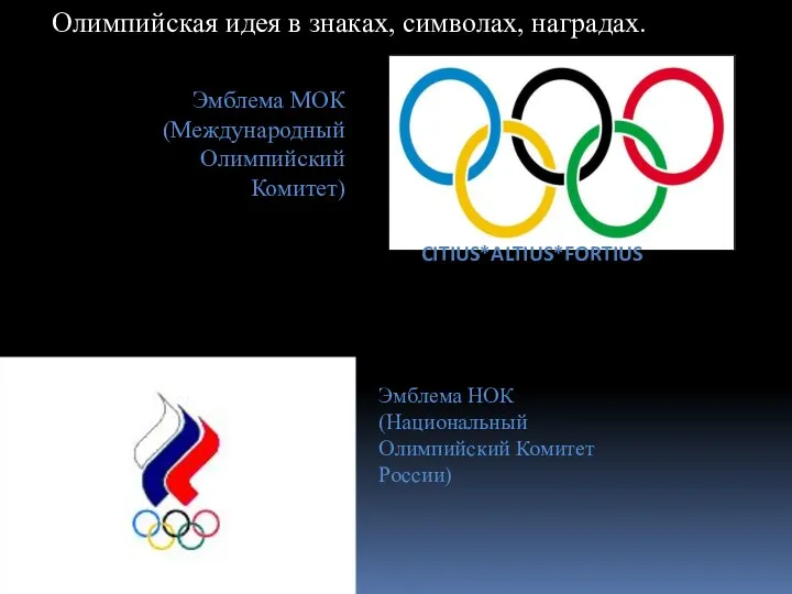 Олимпийская идея в знаках, символах, наградах. Эмблема МОК (Международный Олимпийский Комитет)