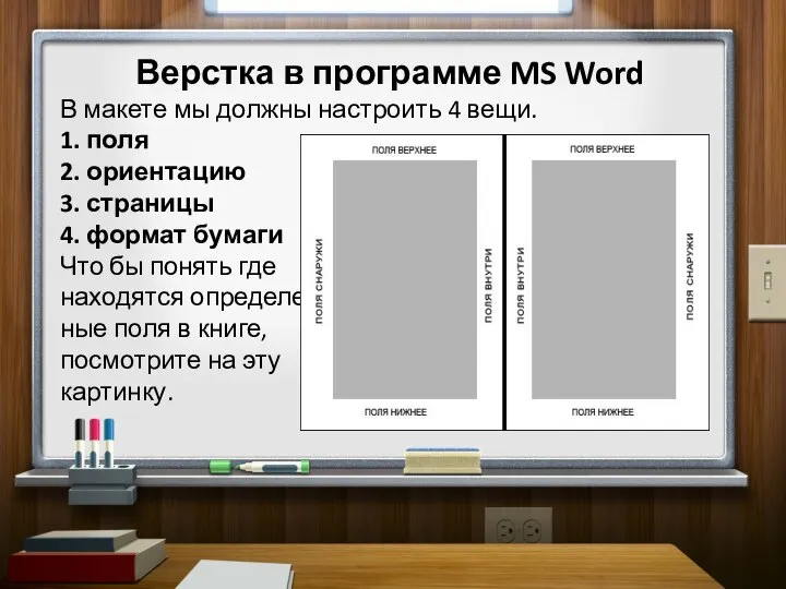 Верстка в программе MS Word В макете мы должны настроить 4