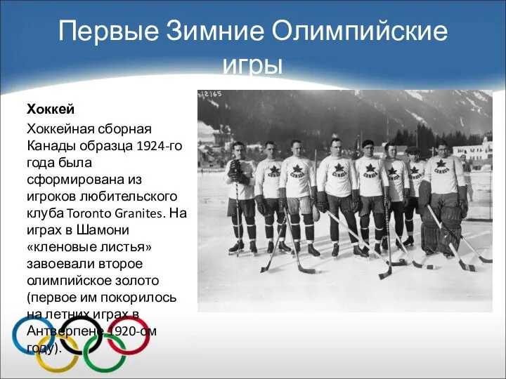 Первые Зимние Олимпийские игры Хоккей Хоккейная сборная Канады образца 1924-го года