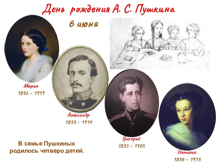 6 июня День рождения А. С. Пушкина Наталья 1836 – 1913