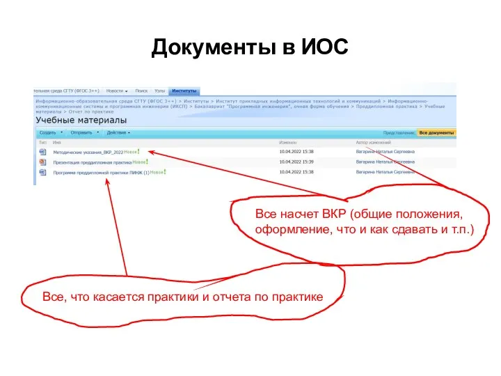 Документы в ИОС Все, что касается практики и отчета по практике