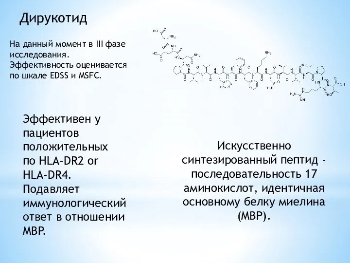 Дирукотид На данный момент в III фазе исследования. Эффективность оценивается по